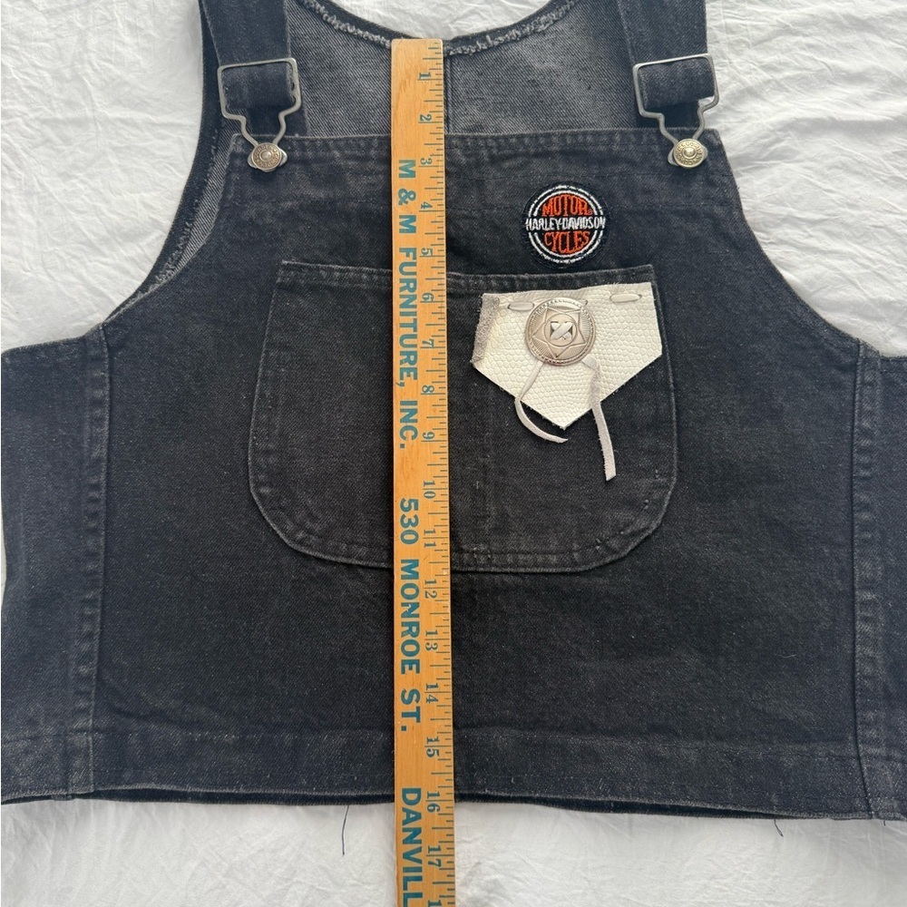 Harley Davidson Patch Women’s Black Denim Cropped Vest Bikercore Biker Size L - Picture 6 of 7